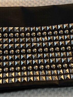 Studded Black Clutch Bag with Silver Hardware
